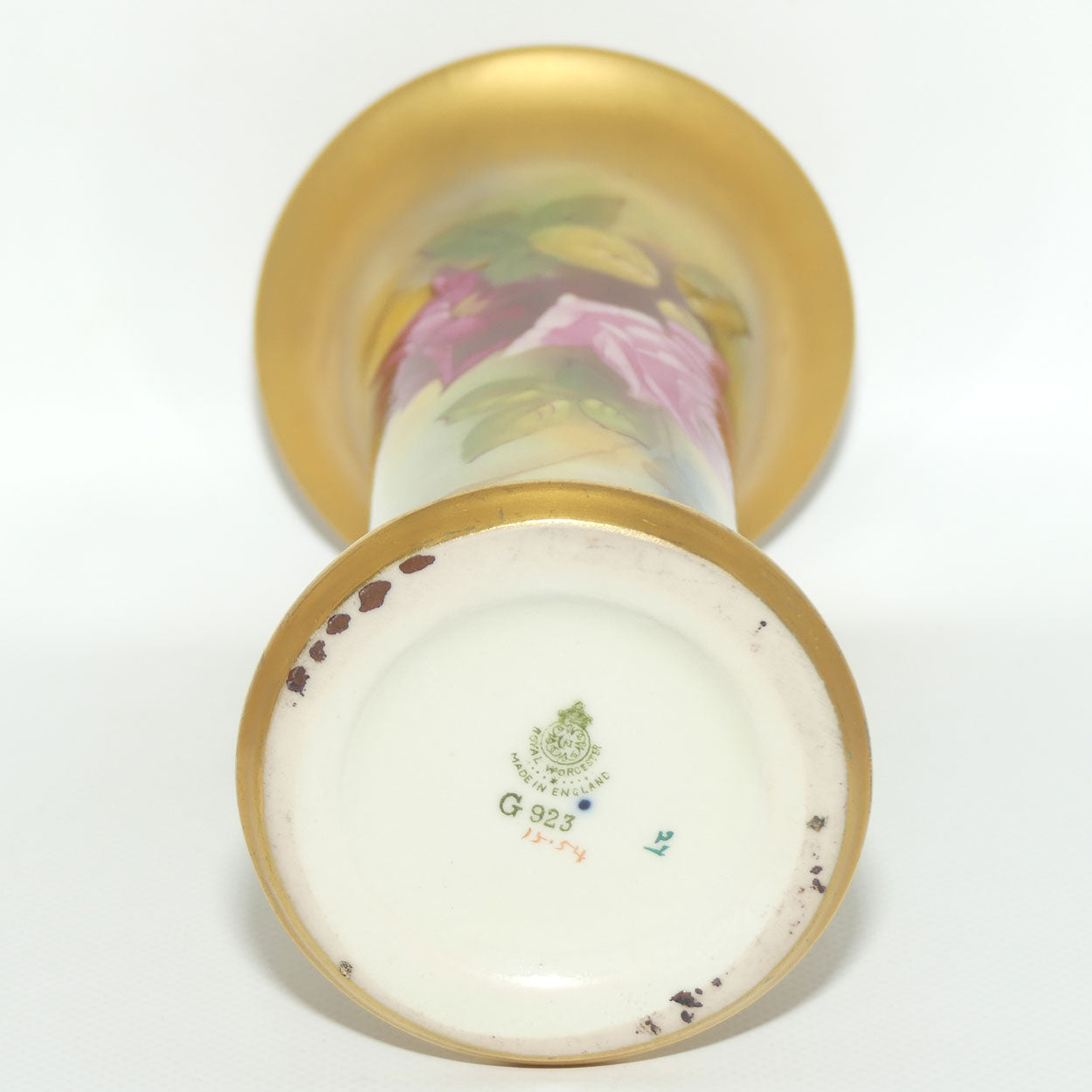 Royal Worcester hand painted roses tall trumpet vase (Hunt)