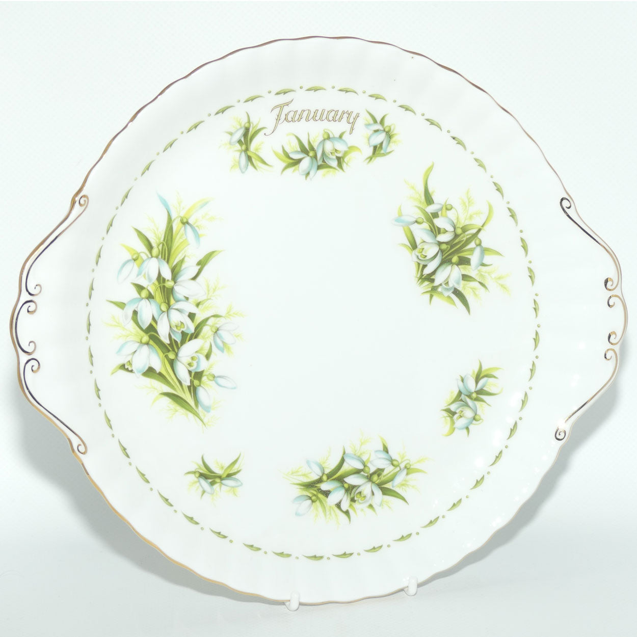 Royal Albert Bone China England | Flower of the Month series | #1 | January Snowdrops tab handle cake plate