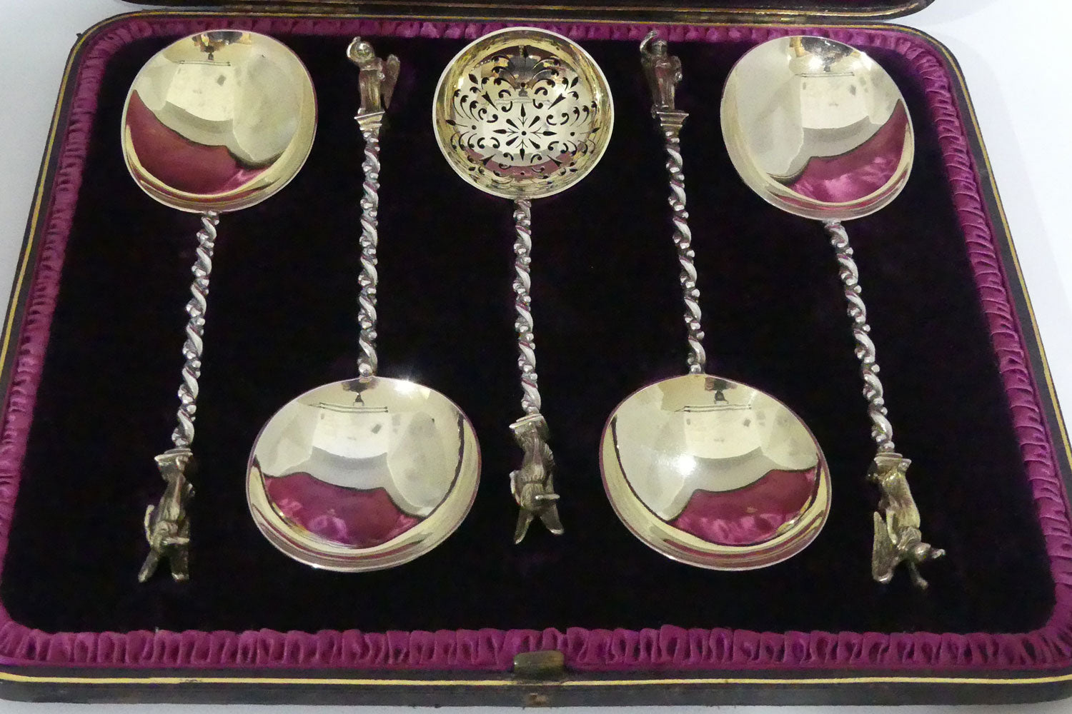 Victorian Sterling Silver set of 5 fruit spoons | Angel tops | London 1883