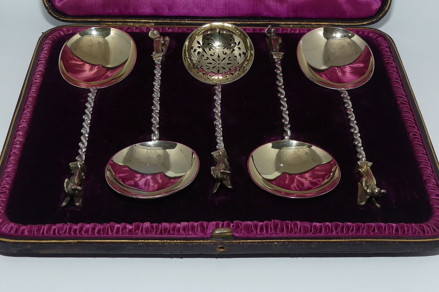 Victorian Sterling Silver set of 5 fruit spoons | Angel tops | London 1883
