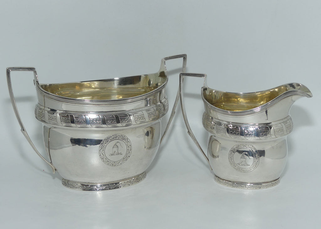 Georgian | Geo III | Sterling Silver Bright Cut decoration sugar and creamer | London 1802