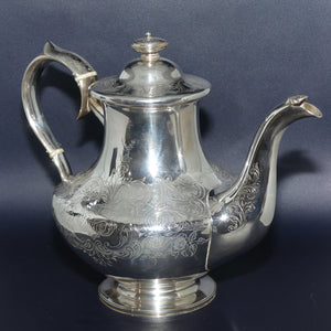 Early Victorian Sterling Silver tea pot with Bright Cut decoration | Dismore Silversmiths to the Queen Liverpool