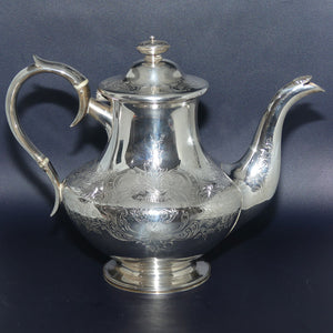 Early Victorian Sterling Silver tea pot with Bright Cut decoration | Dismore Silversmiths to the Queen Liverpool