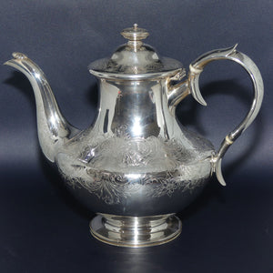 Early Victorian Sterling Silver tea pot with Bright Cut decoration | Dismore Silversmiths to the Queen Liverpool