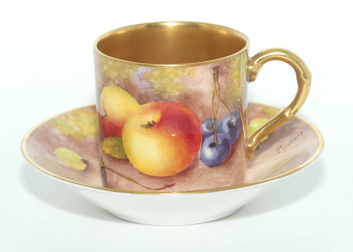 Royal Worcester hand painted Fruit coffee can duo | Maybury