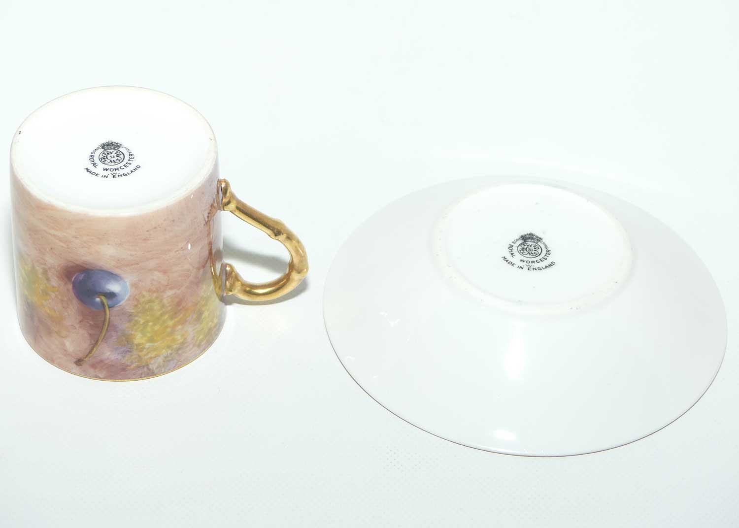 Royal Worcester hand painted Fruit coffee can duo | Maybury