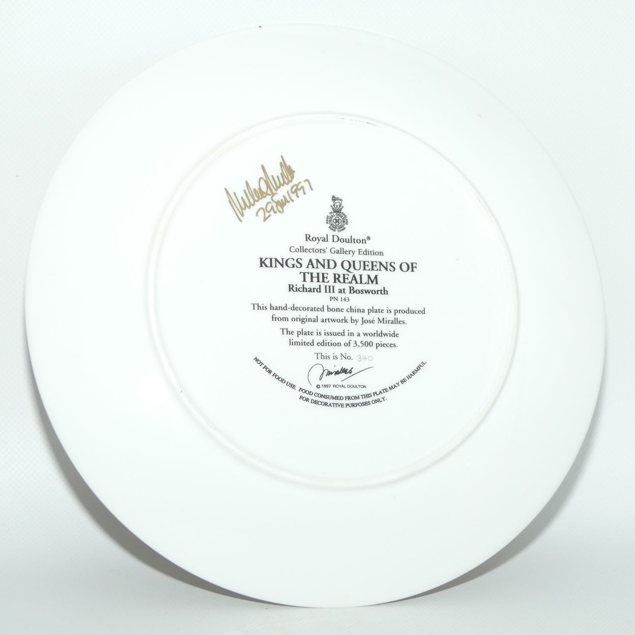 Royal Doulton Kings and Queens of the Realm PN143 plate | Richard III at Bosworth | signed | LE340