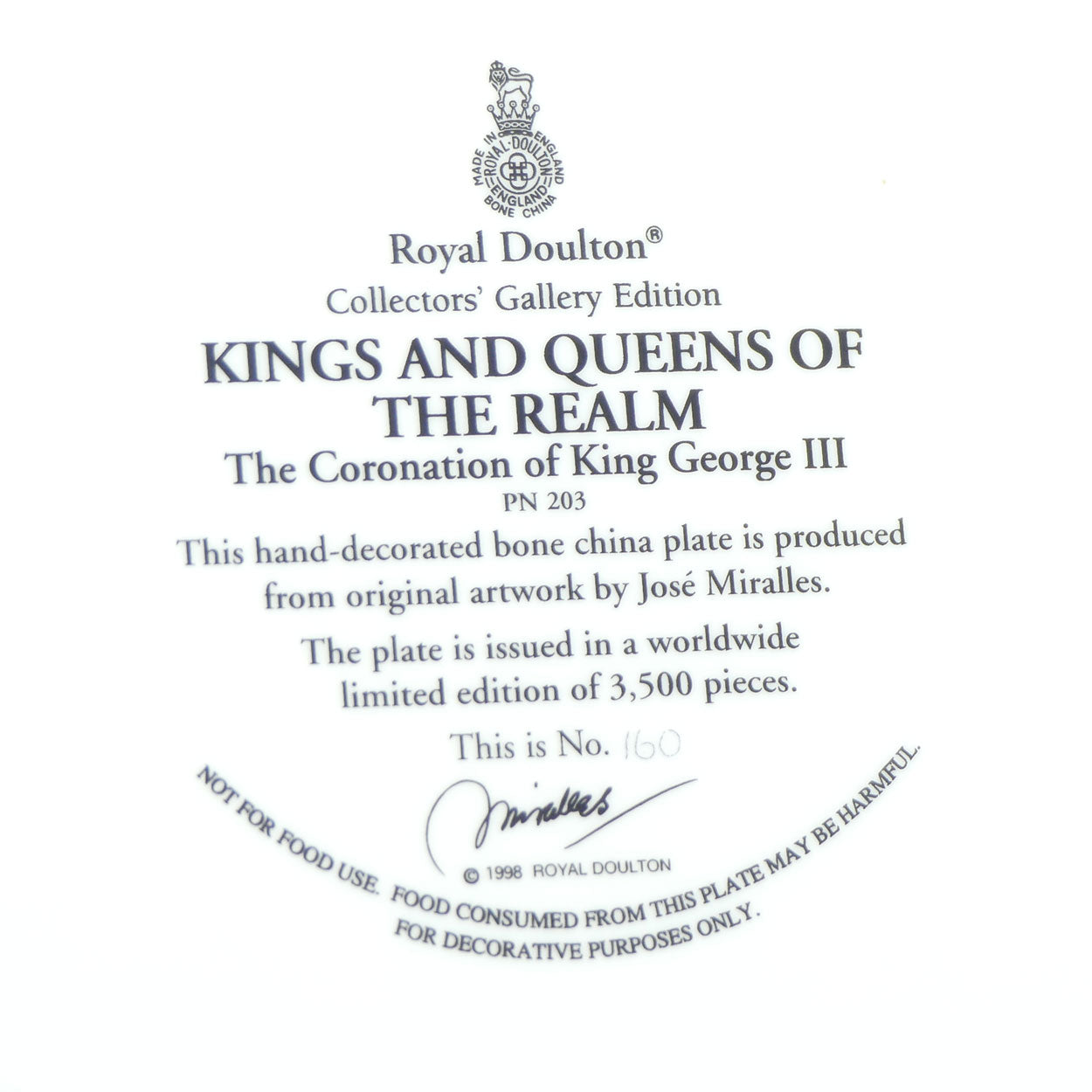 Royal Doulton Kings and Queens of the Realm PN203 plate | The Coronation of King George III | LE160