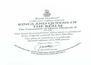 Royal Doulton Kings and Queens of the Realm PN206 plate | HM Queen Elizabeth II at her Coronation 2 June 1953 | LE 586+ cert