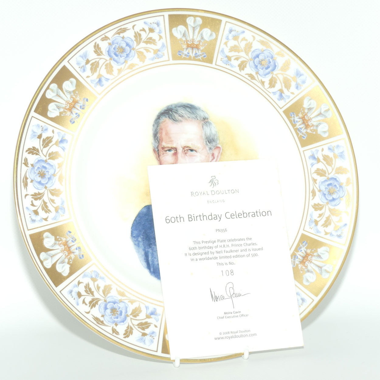 Royal Doulton Prestige plate | PN356 HRH Prince Charles 60th Birthday | LE108/500 | boxed