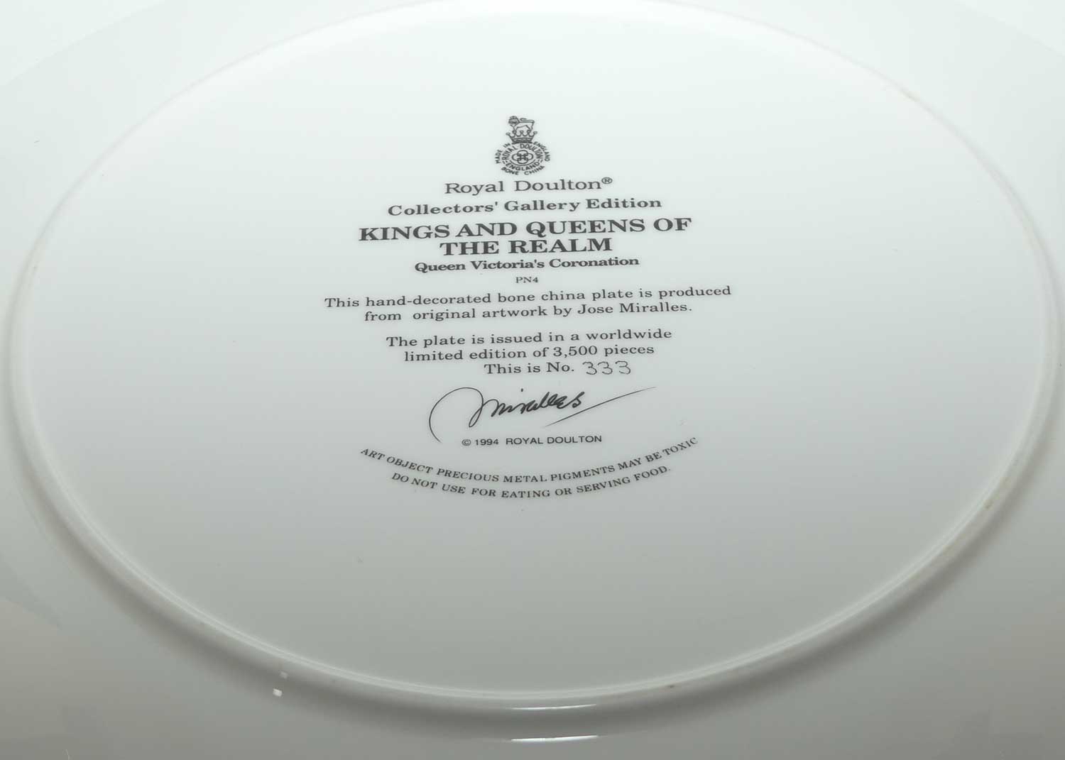 Royal Doulton Kings and Queens of the Realm PN4 plate | Queen Victoria's Coronation | LE 333 + cert