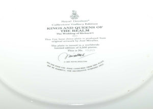 Royal Doulton Kings and Queens of the Realm PN74 plate | The Wedding of Richard I | LE 1020 + cert