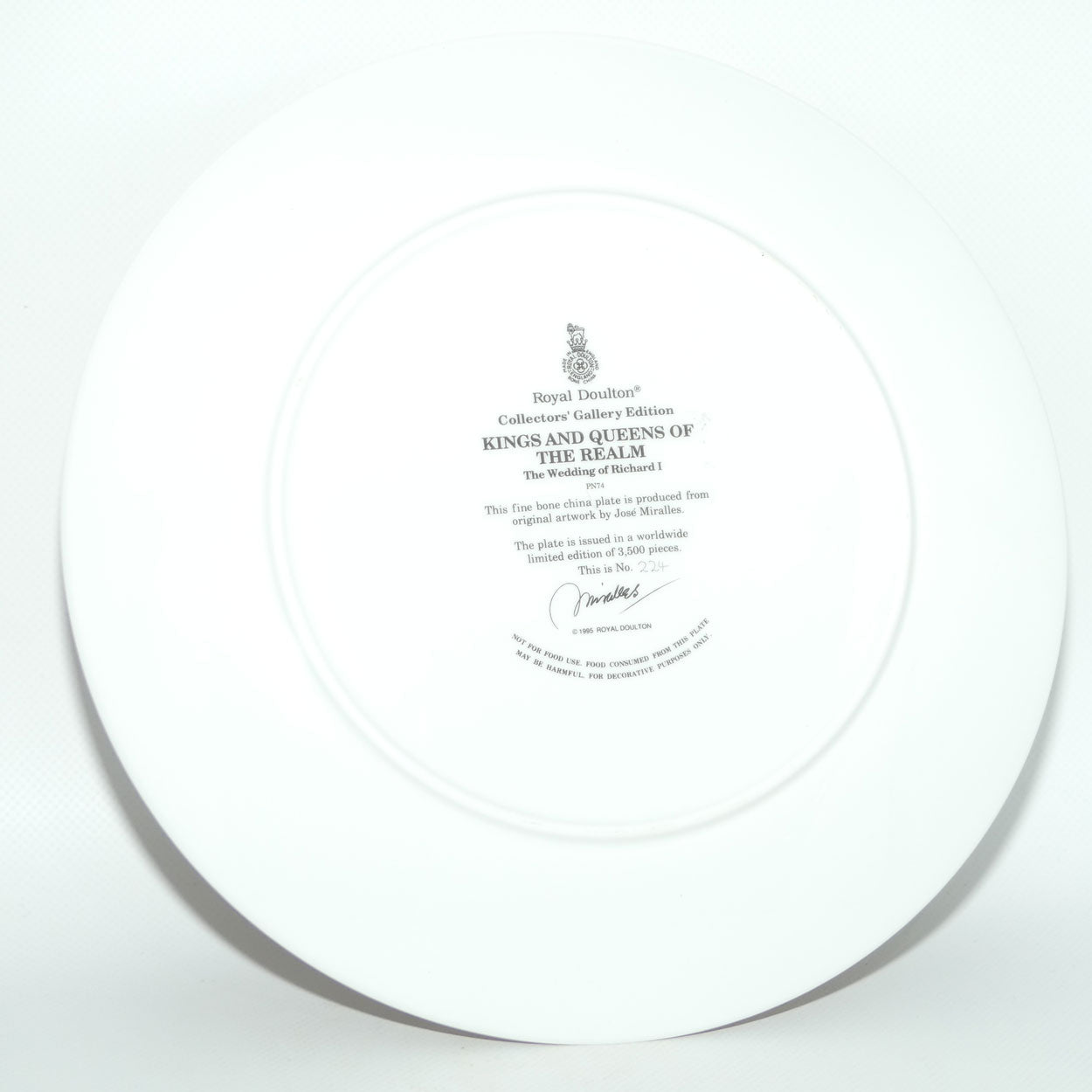 Royal Doulton Kings and Queens of the Realm PN74 plate | The Wedding of Richard I | LE 224 + cert