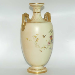 Royal Worcester Blush Ivory hand painted huge table centrepiece depicting flowers, butterflies, snails and a dragonfly (Raby)