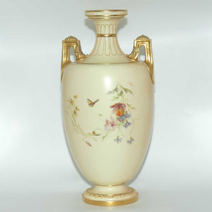 Royal Worcester Blush Ivory hand painted huge table centrepiece depicting flowers, butterflies, snails and a dragonfly (Raby)