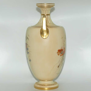 Royal Worcester Blush Ivory hand painted huge table centrepiece depicting flowers, butterflies, snails and a dragonfly (Raby)