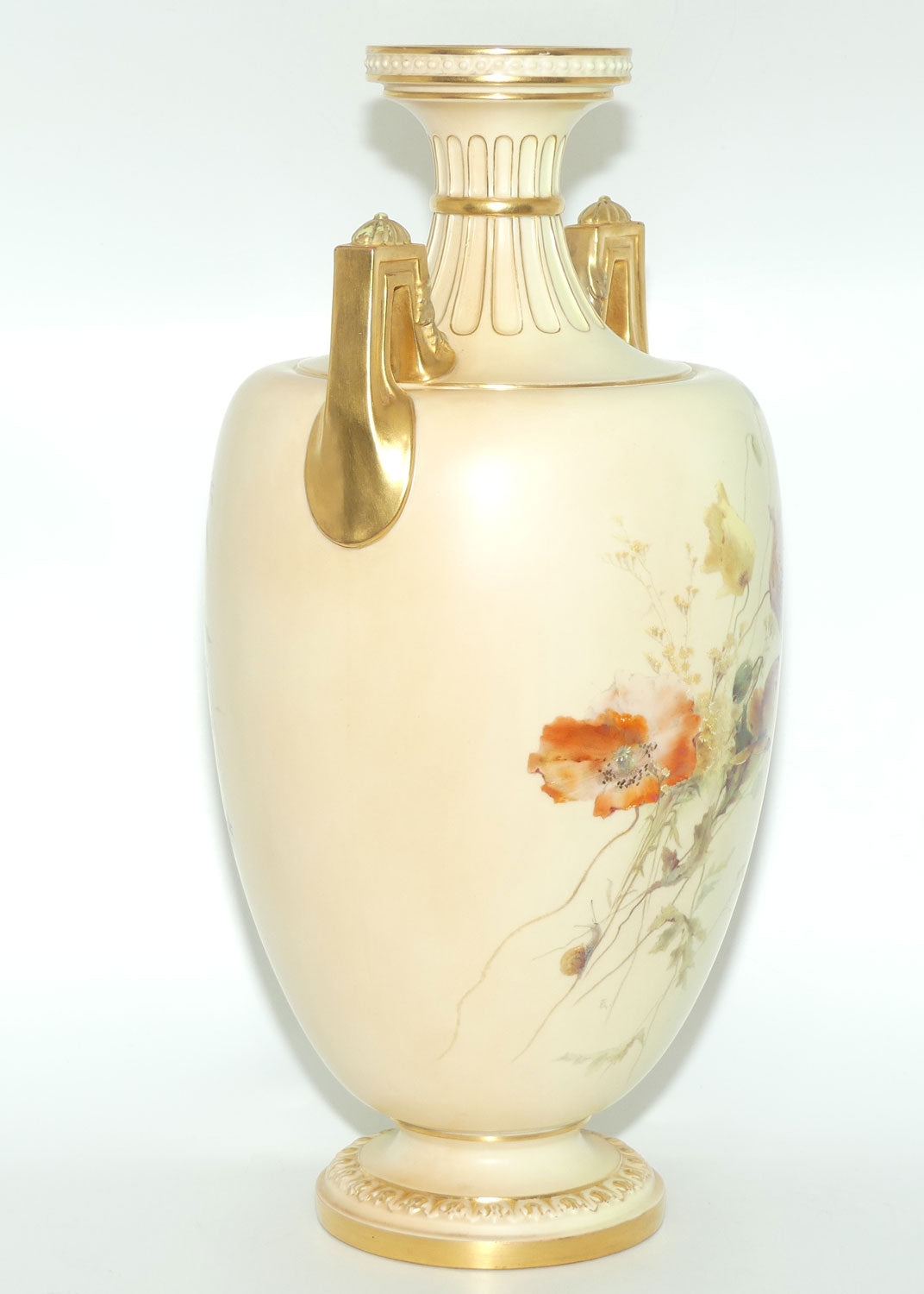 Royal Worcester Blush Ivory hand painted huge table centrepiece depicting flowers, butterflies, snails and a dragonfly (Raby)