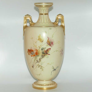 Royal Worcester Blush Ivory hand painted huge table centrepiece depicting flowers, butterflies, snails and a dragonfly (Raby)