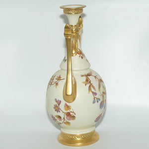 Royal Worcester Blush Ivory hand painted floral vase with reticulated handles