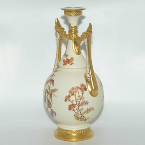 Royal Worcester Blush Ivory hand painted floral vase with reticulated handles