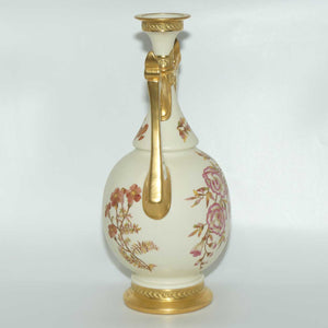 Royal Worcester Blush Ivory hand painted floral vase with reticulated handles