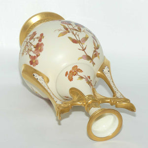 Royal Worcester Blush Ivory hand painted floral vase with reticulated handles