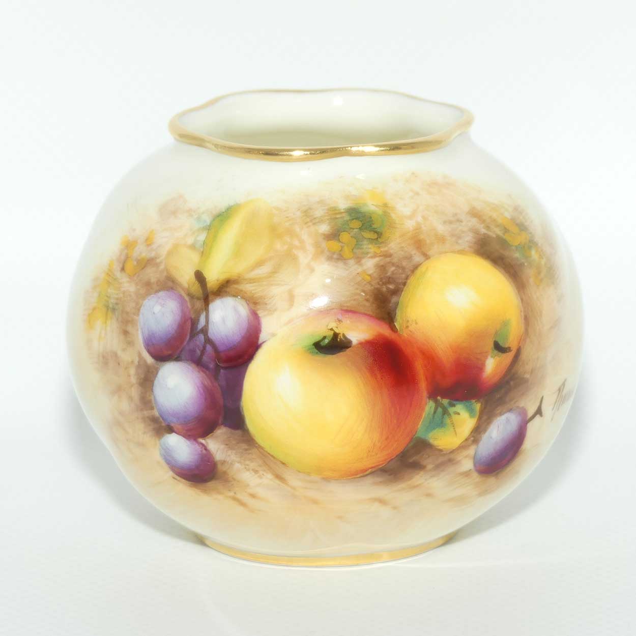 Royal Worcester hand painted fruit miniature ball vase | Shape G161 | William Roberts