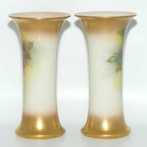 Royal Worcester hand painted pair of roses and gilt trumpet vases | Hunt