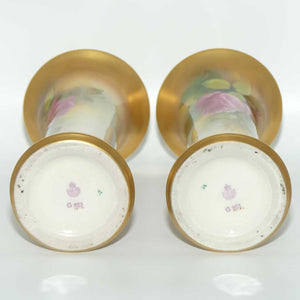 Royal Worcester hand painted pair of roses and gilt trumpet vases | Hunt