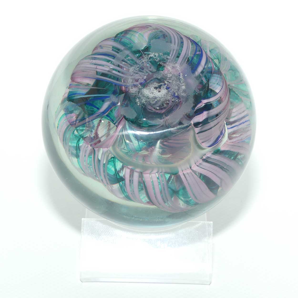 Studio Art Glass controlled bubble and swirl magnum paperweight | signed SMG 90