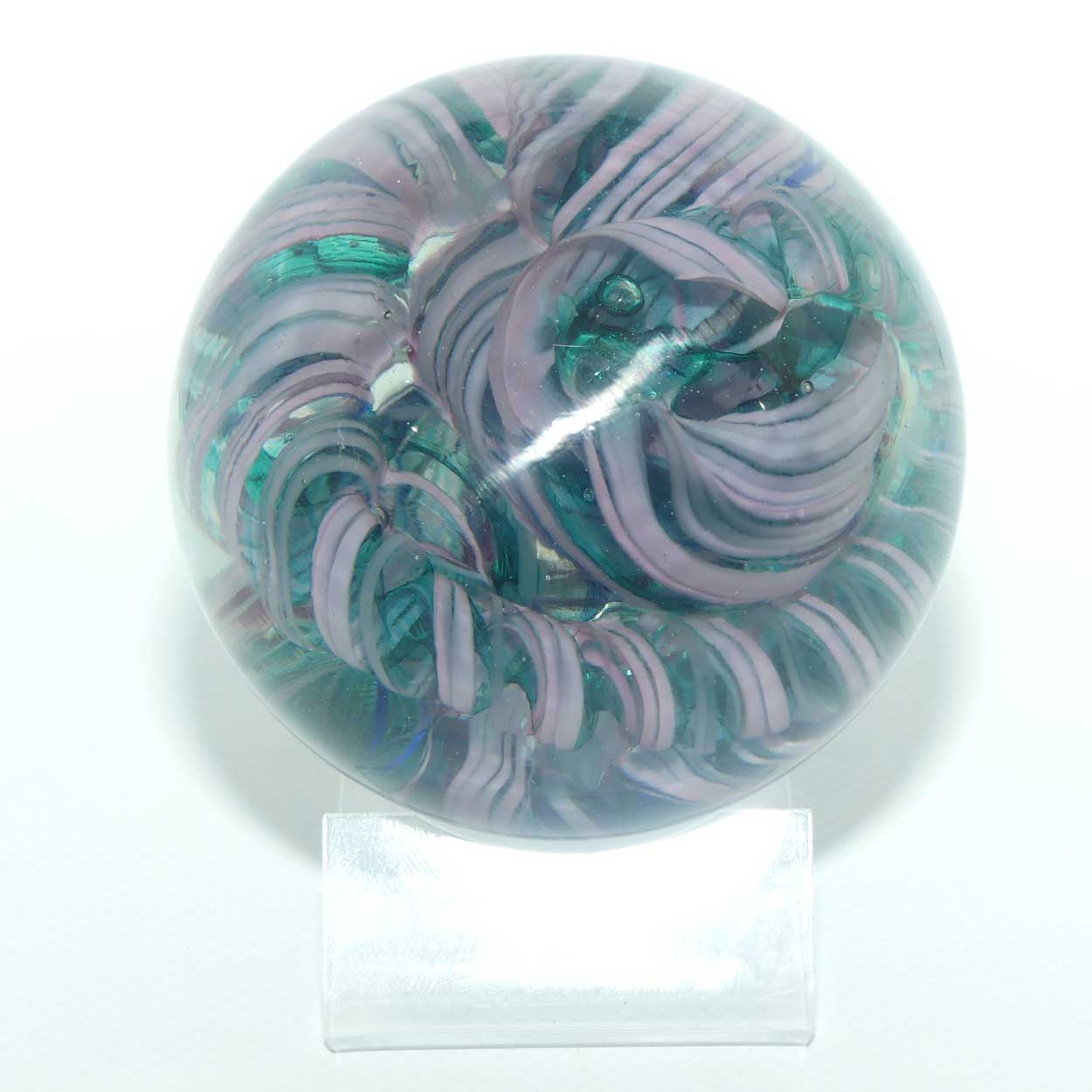 Studio Art Glass controlled bubble and swirl magnum paperweight | signed SMG 90