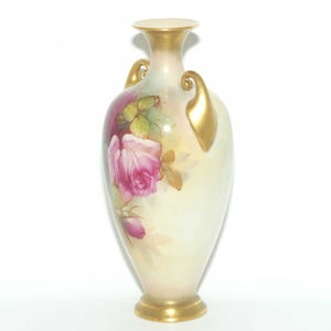 Royal Worcester hand painted Hadley Roses vase with twin handles | Sedgley