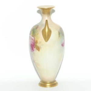 Royal Worcester hand painted Hadley Roses vase with twin handles | Sedgley