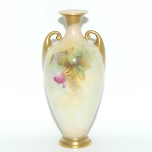 Royal Worcester hand painted Hadley Roses vase with twin handles | Sedgley