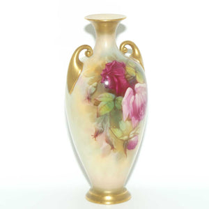 Royal Worcester hand painted Hadley Roses vase with twin handles | Sedgley