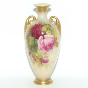 Royal Worcester hand painted Hadley Roses vase with twin handles | Sedgley