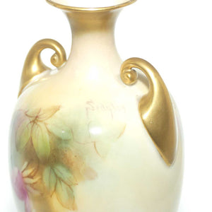 Royal Worcester hand painted Hadley Roses vase with twin handles | Sedgley