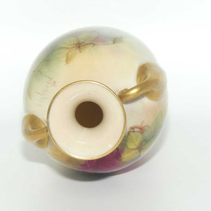 Royal Worcester hand painted Hadley Roses vase with twin handles | Sedgley