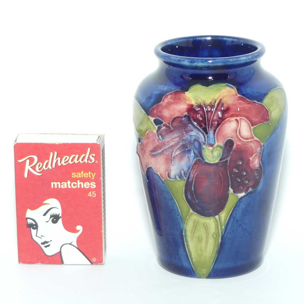 Walter Moorcroft Orchid on Blue Ground small vase | Shape 18/3