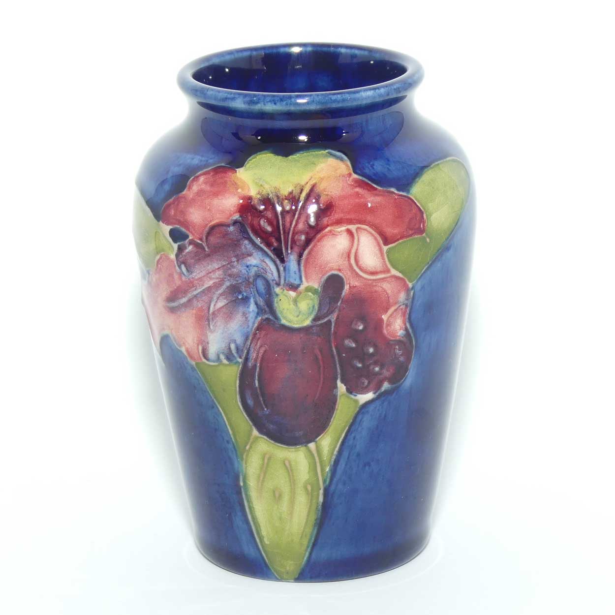 Walter Moorcroft Orchid on Blue Ground small vase | Shape 18/3