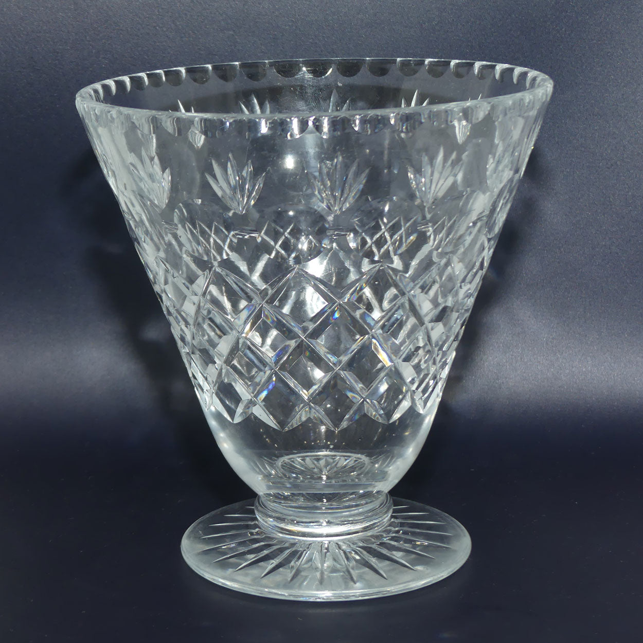 Stevens and Williams Crystal England | wide mouth diamond cut and panelled vase