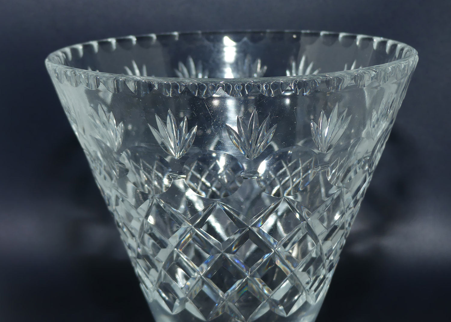 Stevens and Williams Crystal England | wide mouth diamond cut and panelled vase