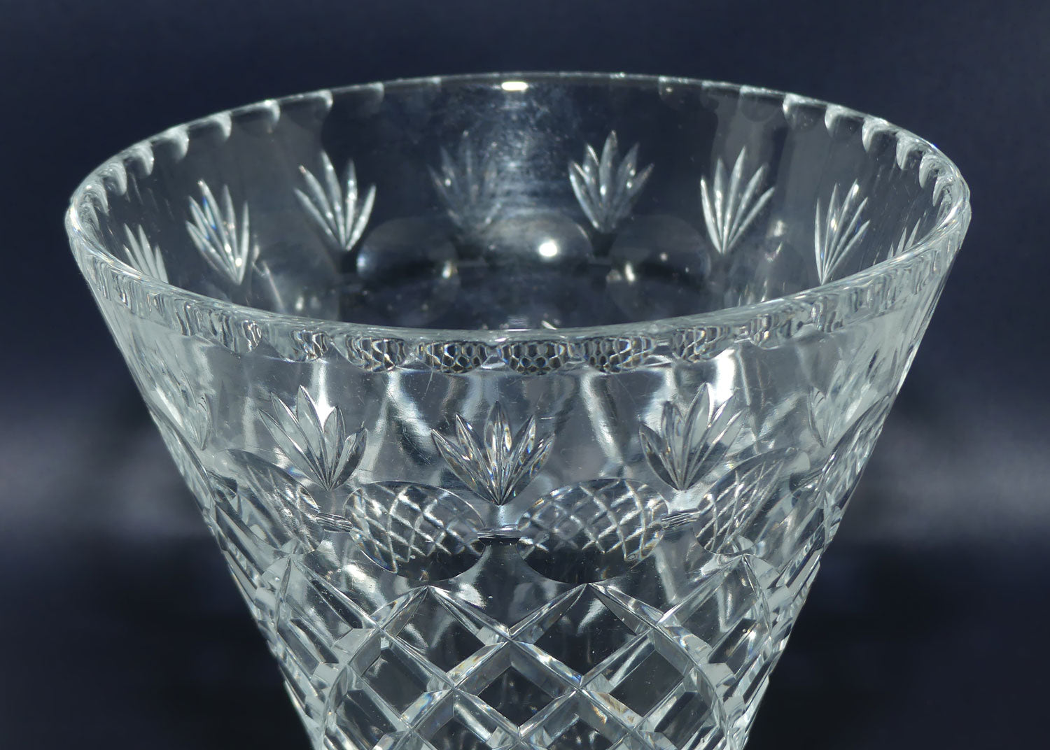 Stevens and Williams Crystal England | wide mouth diamond cut and panelled vase