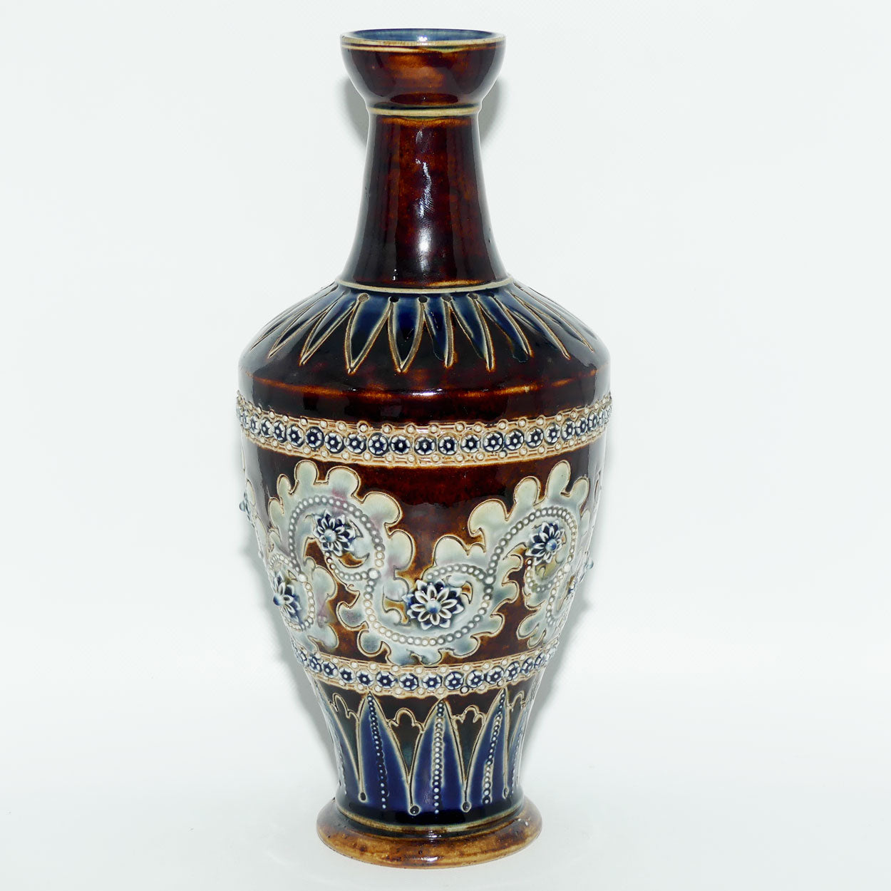 Doulton Lambeth George Tinworth Brown and Blue vase c.1876