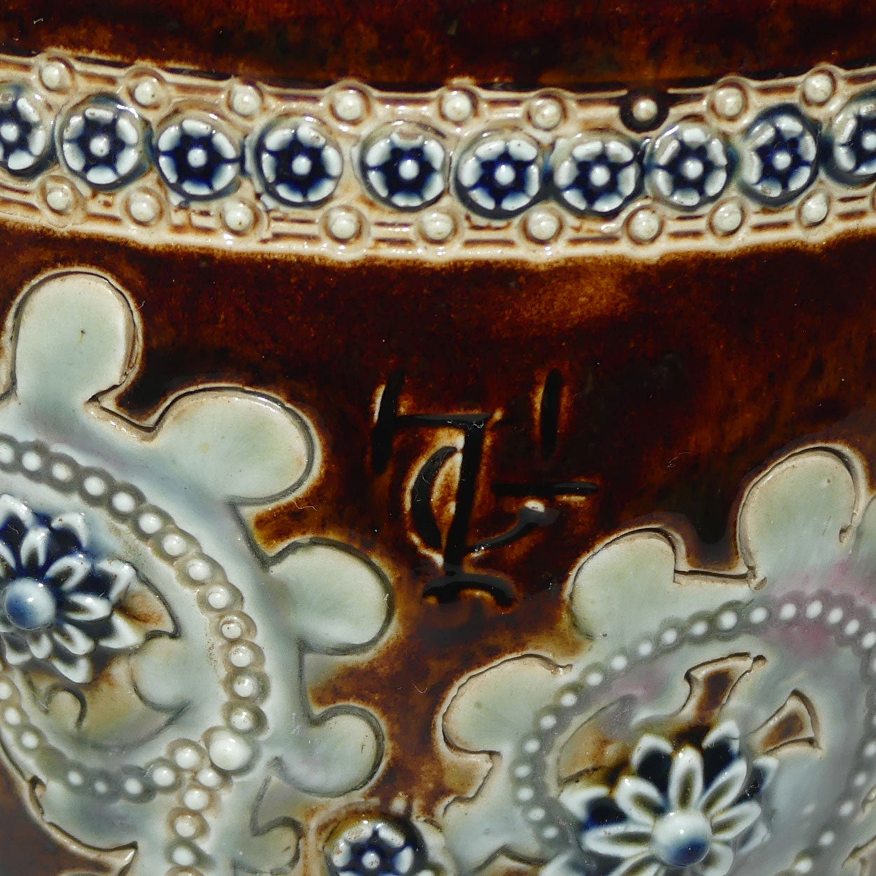 Doulton Lambeth George Tinworth Brown and Blue vase c.1876