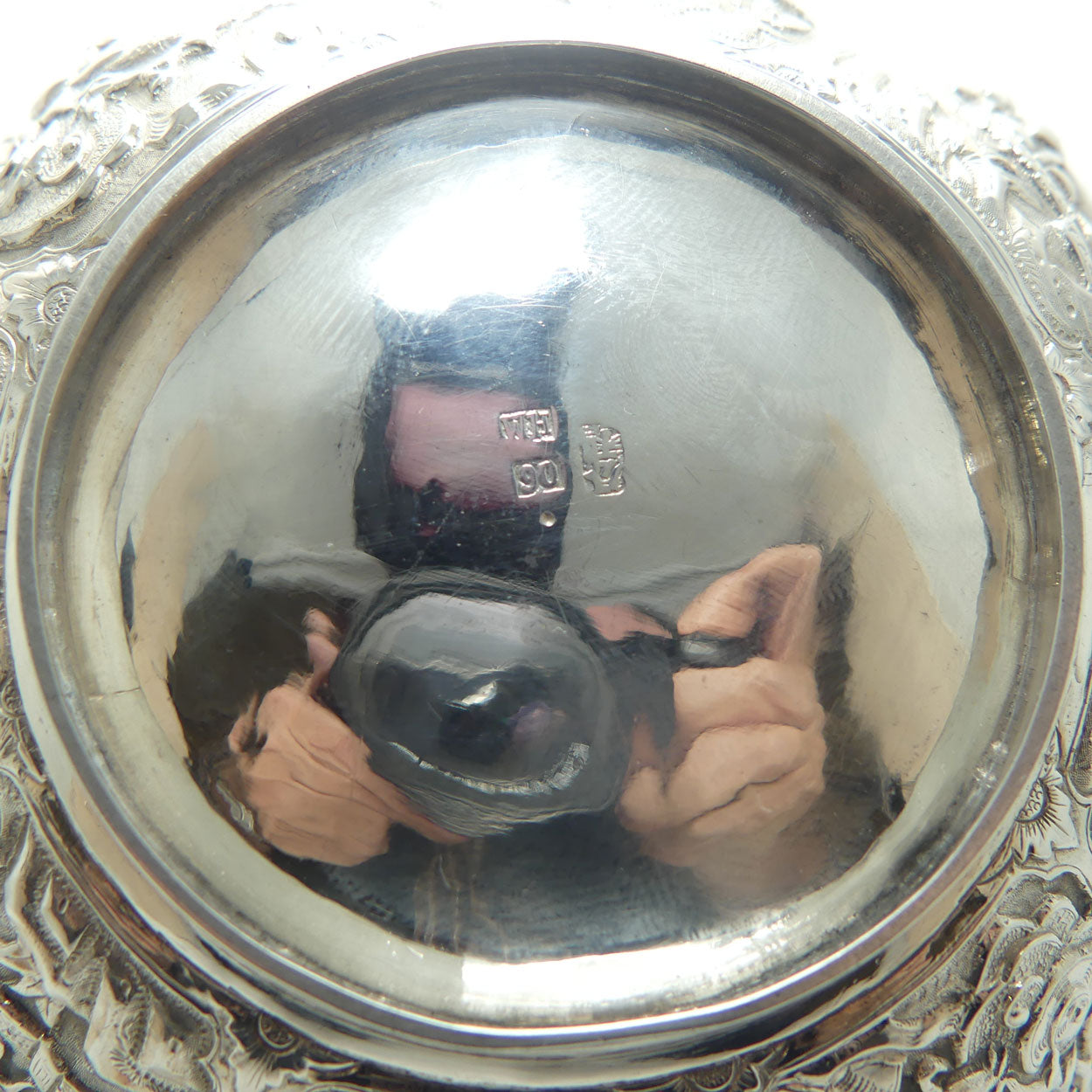 Chinese Export Silver bowl | Early 20th Century | Superbly Decorated with 8 panels | Wang Hing and Co | 200g