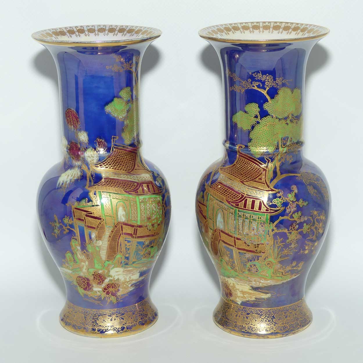 W & R Carlton Ware New Mikado pattern pair of vases on Blue Lustre Ground | 2814