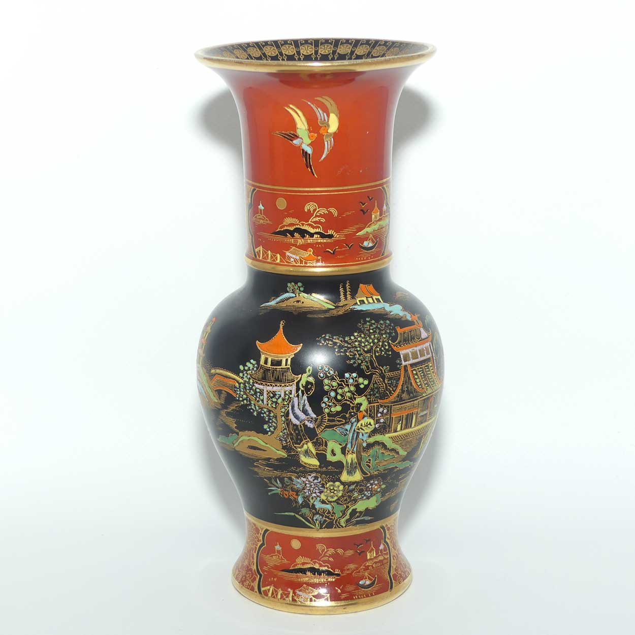 W & R Carlton Ware vase | Mikado pattern on Black and Terracotta | 2881
