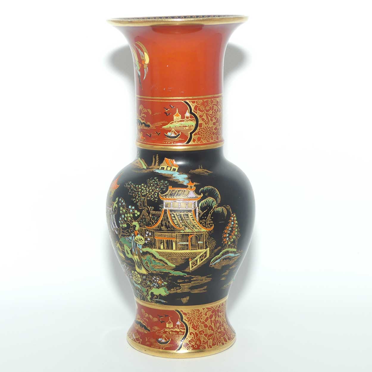 W & R Carlton Ware vase | Mikado pattern on Black and Terracotta | 2881