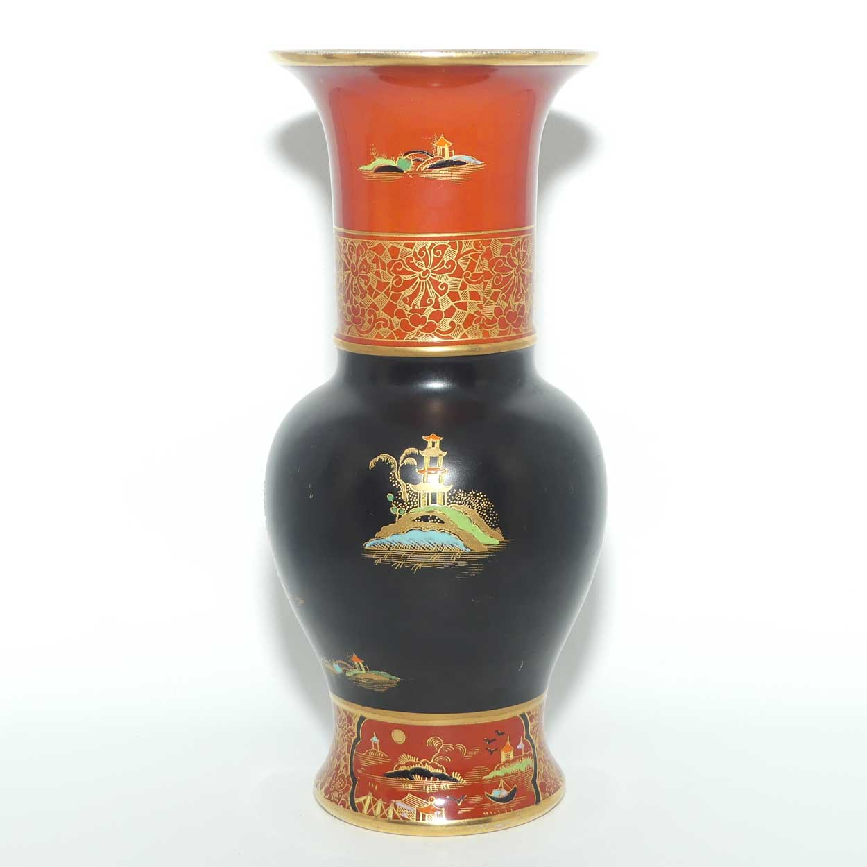 W & R Carlton Ware vase | Mikado pattern on Black and Terracotta | 2881